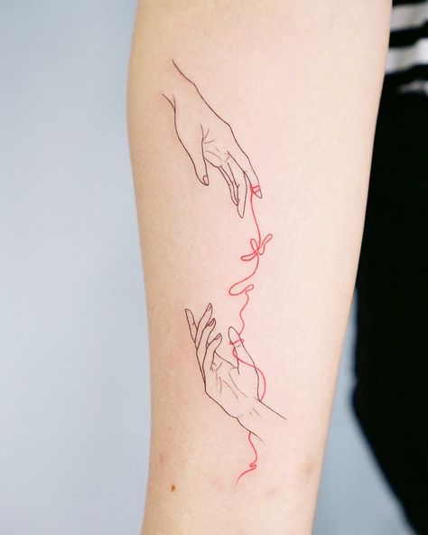 Red String Tattoo, Dainty Tattoos, Subtle Tattoos, Elegant Tattoos, Tattoo Trends, Dope Tattoos, Simplistic Tattoos, Matching Tattoos, Red Ink