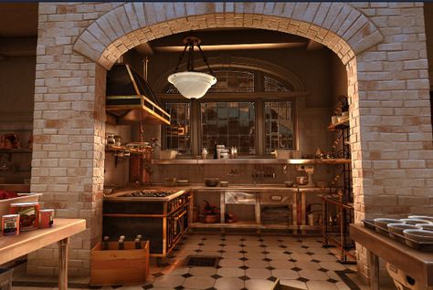 Cooked Art: Quicktime VR Ratatouille Sets Ratatouille Inspired Kitchen, Ratatouille Kitchen Design, Ratatouille Background, Ratatouille Paris, Ratatouille Restaurant, Ratatouille Kitchen, Ratatouille Pixar, Ratatouille Film, Old Style Kitchen