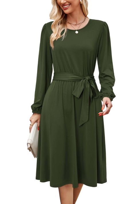 PRICES MAY VARY. FALL DRESSES FOR WOMEN 2024: Long sleeve dress for women adopts soft, stretchy and lightweight fabric, comfortable to wear all day. WEDDING GUEST DRESSES FOR WOMEN FALL: Long sleeve dress/ women's casual dresses/ dress with pockets/ flowy dresses for women/ elastic waist/ crew neck/ a line dresses for women/ tie waist dres/ long sleeve midi dress/ midi dresses for women/ modest dresses for women/ homecoming dresses/ belted dress/ fall wedding guest dresses/ winter dress/ spring Church Dresses For Women, Long Sleeve Dresses Fall, Modest Dresses For Women, Wine Red Dress, Teacher Dresses, Wrap Dress Midi, Dark Green Dress, Work Dresses For Women, Wrap Dresses