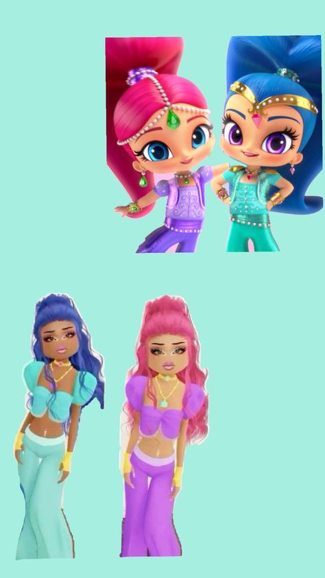 shimmer and shine |irl vs dti| Serena Dti Outfit Lana Lore, Good Cartoon Duos, Shimmer And Shine Dress To Impress, Duo Dress Up, Duo Dti Outfit Ideas, Dti Duo Outfits Ideas, Colourful Dress To Impress, Dti Duo Idea, Duo Dti Ideas