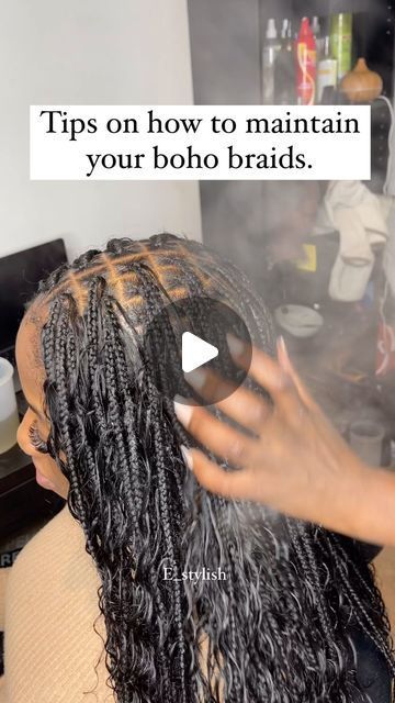 London braider|Knotless braids on Instagram: "Boho braids maintenance series 🥳🥳🥳 A lot people been complaining that their boho braids doesn’t last long, I will be teach you all on how to make yoie braids to last longer and still look good. Follow for my tips #braidsbraidsbraids #braidstips #bohobraids #viralvideos #explorepage✨ #hairtutorial #braids #maintenance #goddessbraids #bohostyle" Maintain Boho Knotless Braids, How To Take Care Of Boho Knotless Braids, Boho Knotless Braids Maintenance, How To Maintain Boho Knotless Braids, How To Keep Boho Braids From Tangling, How To Refresh Boho Knotless Braids, How To Take Care Of Boho Braids, How To Maintain Boho Braids, How To Style Boho Knotless Braids