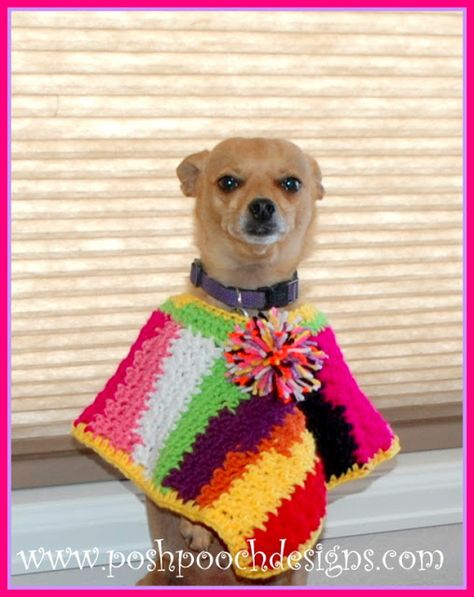 I Love my Scrap Happy Poncho    and thought it would be fun    to make the dogs some too.    They are perfect for Going up in    the moun... Dog Poncho, Poncho Crochet Pattern, Poncho Pattern Sewing, Crochet Dog Clothes, Poncho Crochet, Crochet Dog Sweater, Crochet Poncho Patterns, Pet Sweater, Poncho Pattern