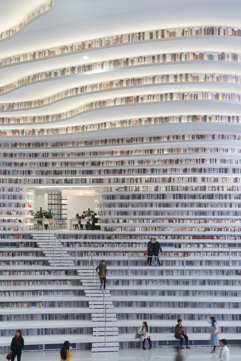 Gallery of Tianjin Binhai Library / MVRDV + Tianjin Urban Planning and Design Institute - 7 Tianjin Binhai Library, Futuristic Library, Snake Ranch, Haidar Ali, Stairs Wall, Library Pictures, Escalier Design, Peter Zumthor, Dream Library