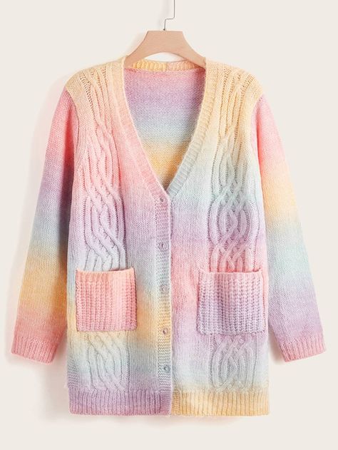 Free Returns ✓ Free Shipping On Orders $49+ ✓. Plus Ombre Pocket Front Cardigan- Plus Size Cardigans at SHEIN. Ombre Knit, Colorful Cardigan, Ombre Cardigan, Rainbow Cardigan, Boho Cardigan, Colored Cardigans, Future Outfit, Plus Size Cardigans, Embroidery Top