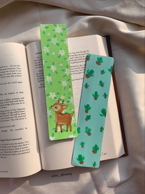 Handmade cute deer painting bookmark cactus print bookmark acrylic painting pretty bookmarks art Origami Candy, Vinyl Record Art Ideas, Homemade Bookmarks, Birthday Balloons Pictures, Canvas Art Painting Abstract, Cactus Drawing, Poster Paint, Creative Bookmarks, Handmade Bookmarks