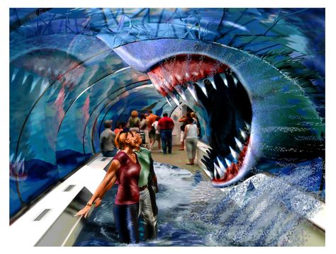 Shark-Jaws related cool art - Glass Tunnel Jaws Art, Glass Tunnel, Shark Movies, Jaws Film, Prehistoric Fish, Jaws 3, Spyro And Cynder, Action Films, Jaws Movie