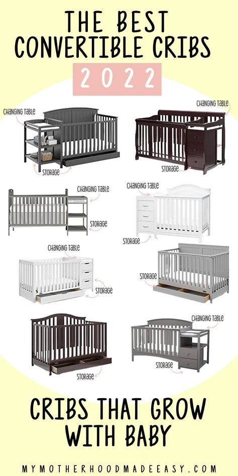 Looking for the best convertible cribs with changing table with dresser that makes the perfect baby bed? Look no further for we have the best convertible cribs of 2022 that comes with a changing table, storage, diaper changing, dresser, and so much more! Not to mention how these convertible cribs grow with baby every step of the way. Converting from a crib to a toddler bed, full size bed even to a queen size bed in the future. See these awesome baby cribs now! Convertible Baby Cribs, Crib And Changing Table Combo, Changing Table Storage, Crib With Changing Table, Baby Essential List, Changing Dresser, Bed Full Size, Convertible Cribs, Best Baby Cribs