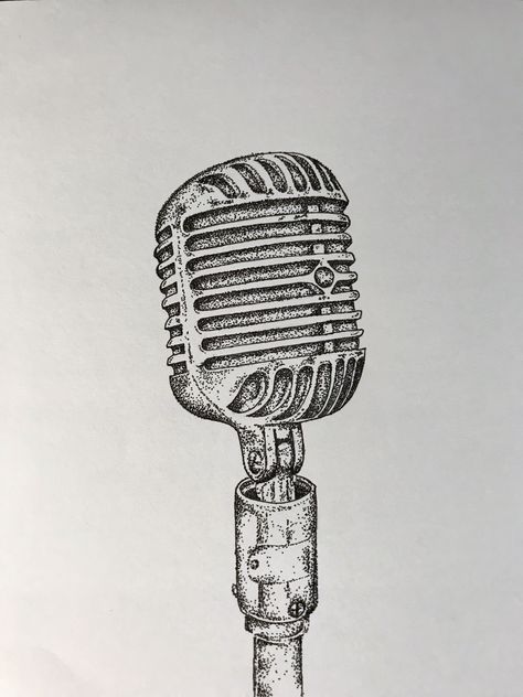 Stippling vintage microphone. Created using a .05 multiliner pen. Microphone Drawing, Vintage Microphone, Vintage Drawing, Stippling, Icon Set, Etching, Printmaking, The Past, Tattoos