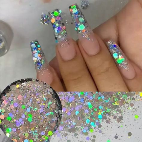 Brand New Stunning!!! 5g (About 0.17oz)/ Each Jar Bundle And Save ( I Have More Nail Supplies. Add Nail Tips, Nail Art And More). #Nailart #Nailsupplies #Acrylicnsils #Nailtips #Glitter #Nailglitter #Sliverglitter Pigment Nail Art, Holographic Glitter Nails, Encapsulated Nails, Nail Dust, Ombre Nails Glitter, Cheap Nail, Exotic Nails, Sparkle Nails, Bling Acrylic Nails