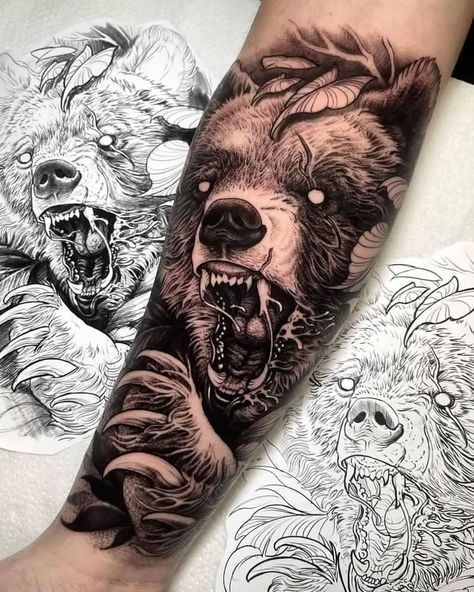 Panda Tattoo Men, Bear Tattoos For Men, Bears Tattoo, Bear Tattoo Meaning, Grizzly Bear Tattoos, Tattoo Bear, Angry Panda, Rainbow Collage, Drawing Outlines