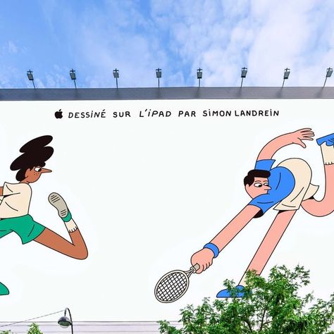 POCKO on Instagram: "@simonlandrein has created these amazing sports-themed🏇🎾🚴‍♀️🏈 art ads for @apple , which will be prominently displayed in Paris in 2024. You can see these large-format illustrations at iconic locations such as Châtelet Les Halles and the Boulevard des Italiens. In smaller formats, they will appear on streets, metro entrances, and newsstands.   #pocko #sports #paris #2dillustration #art #illustration" Tennis Illustration, Illustration Composition, Sports Illustration, Sneakers Illustration, Clothes Illustration, Disney Illustration, Playing Sports, Sport Illustration, Creative Display