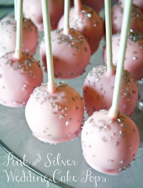 Pink Gold Wedding Cake, Pink Cake Pops, Cake Pop Maker, Silver Wedding Cake, Chocolate Cake Pops, Wedding Cake Pops, Silver Cake, Cake Pop Recipe, Pink Wedding Cake