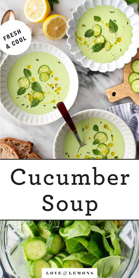 Cold Cucumber Soup, Grilled Vegetable Skewers, Cold Soup Recipes, Cucumber Soup, Roasted Vegetable Pasta, Chilled Soup, Summer Soup, Cold Soup, Cucumber Recipes