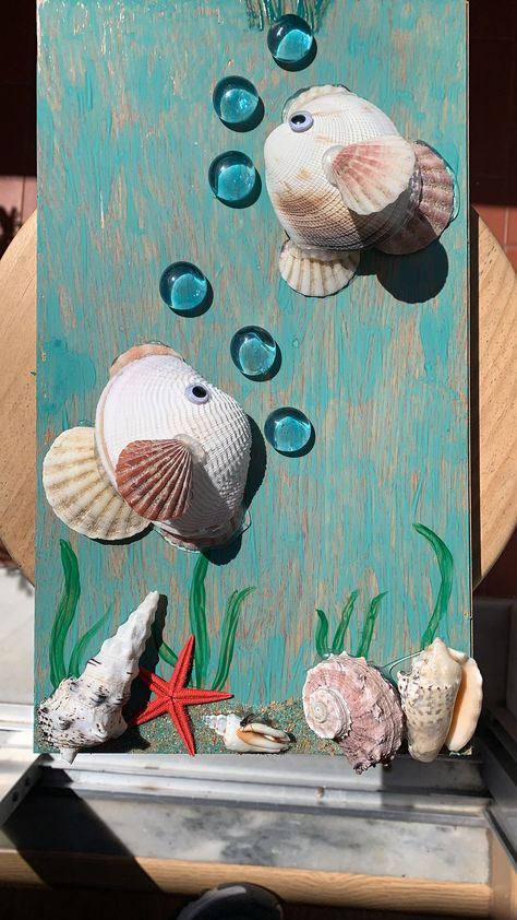 See Shell Art, Crafts With Olive Shells, Shell Crafts For Kids, Beach Shell Crafts, Decor With Shells, Sea Inspired Art, Scallop Shell Craft, Beach Projects, Seashell Art Diy