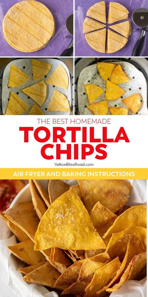 Homemade Air Fryer Tortilla Chips Tortilla Chips Air Fryer, Airfryer Meals, Air Fryer Tortilla Chips, Chips Air Fryer, Air Fryer Tortilla, Tostada Shells, Easy Sandwiches, Light Eating, Fried Recipes