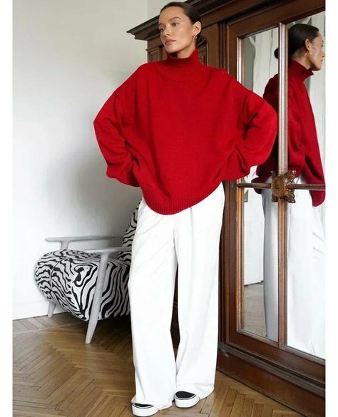 Top offer of the season! Women's Turtleneck Sweater Oversize Winter Vintage Knitted Red Sweater Pullover Women Soft Gray Warm Sweater for Women 2024, now at an exclusive price of $38.99 #femininefashion #ootdshoes #fashionheels #bootseason #shoeporn #heelsforlife #elevateyourstyle #bootielove #stylishwomen #footwearfashion Red Pullover Outfit, Winter Turtleneck, Oversize Pullover, Oversized Turtleneck Sweater, Pullover Women, Pullover Outfit, Red Pullover, Sweater Oversize, Winter Vintage