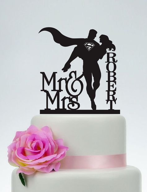 Super Hero Wedding, Superman Wedding, Marvel Wedding, Bride Cake Topper, Bride Cake, Mr And Mrs Cake Topper, Mr And Mrs Cake, Funny Wedding Cakes, Wedding Cake Fresh Flowers