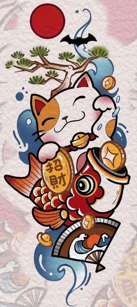 Tattoo Gato, Lucky Cat Tattoo, Gothic Tattoos, Home Screen Lock Screen, See Tattoo, Cat Wallpapers, On Tattoo, Japanese Pop Art, Photos People