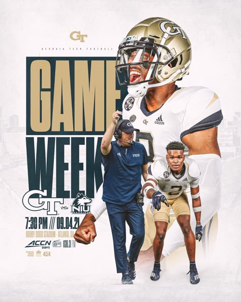 Game Week Graphic, College Athletics Graphics, Football Gameday Graphics, Game Day Graphics, Gameday Graphics, College Sports Graphics, Football Marketing, Adidas Tech, Sports Advertising