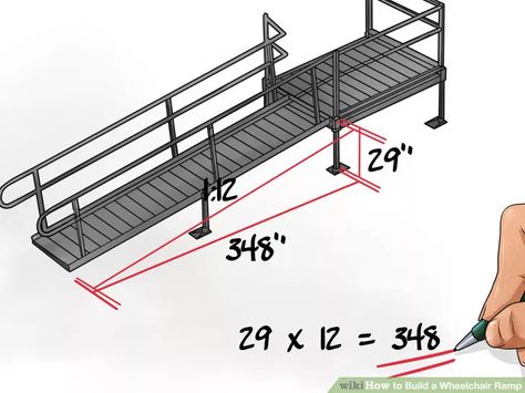 Image titled Build a Wheelchair Ramp Step 6 Wheelchair Ramp Diy, Porch With Ramp, Wheelchair Ramp Design, Outdoor Ramp, Wooden Ramp, Ramp Design, Portable Ramps, Access Ramp, Wheelchair Ramp