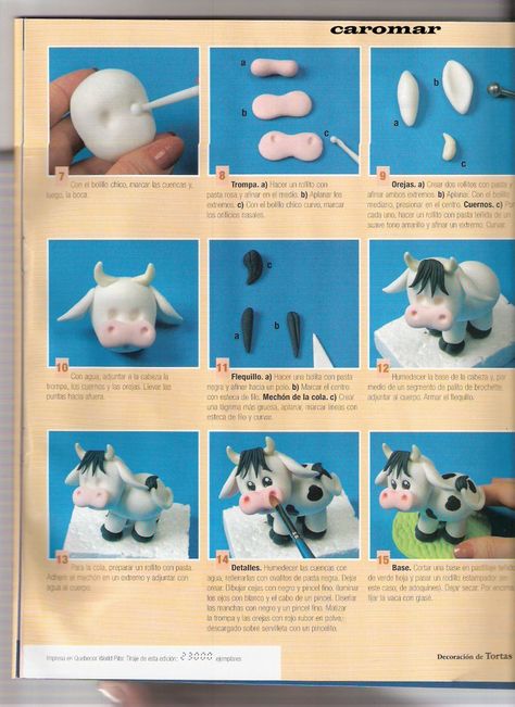 Clay Cow cutie Farm Animal Cakes, Cow Cake, Cow Cakes, Fondant Animals, Animal Cakes, Fondant Tutorial, Tanah Liat, Fondant Decorations, Fondant Toppers