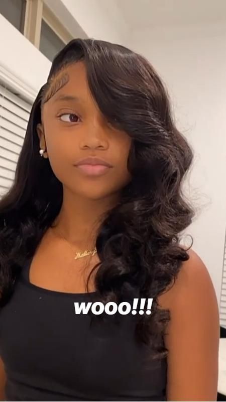 Sew In Hairstyles With Leave Out Curls, Leave Out Sew In Weave Side Part Curly, Wavy Hairstyles Black Women, Side Part Curls Black Women, 16 Inch Sew In Weave, Sew Ins With Leave Out Hair, Leave Out Sew In Weave Side Part, Side Part Hairstyles For Black Women, Side Part Closure Sew In