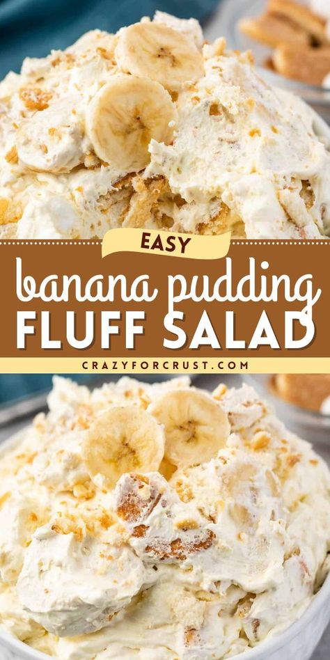 Here's a simple dessert recipe that's better than the traditional! This dessert salad is an easy-to-make sweet treat that's no-bake. Full of Nilla Wafers, every bite of this banana pudding fluff salad is so good! Banana Pudding Fluff, Pudding Fluff, Keto Pudding, Easy Banana Pudding, Fluff Salad, Dessert Halloween, Banana Pudding Recipe, Avocado Pudding, Fluff Recipe