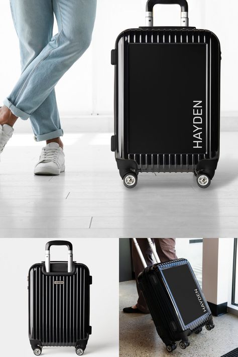 Travel in style with this fun and functional carry-on luggage suitcase. Design features your custom text on the side - add your initial, name, phone number, company name or custom saying. This one-of-a-kind travel suitcase will surely stand out in a crowd. Makes a truly special birthday, holiday, graduation, or any day gift. #Ad Luggage Design, Suitcase Design, Travel Suitcase, Luggage Suitcase, Initial Name, Travel In Style, Suitcase Traveling, Carry On Luggage, Special Birthday