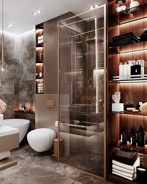 MODERN APARTMENT on Behance Luxury Shower Design, Small Luxury Bathroom, Luxury Restroom, Modern Luxury Bathroom, Washroom Design, Apartment Projects, Bath Tiles, Gorgeous Bathroom, Toilet Design