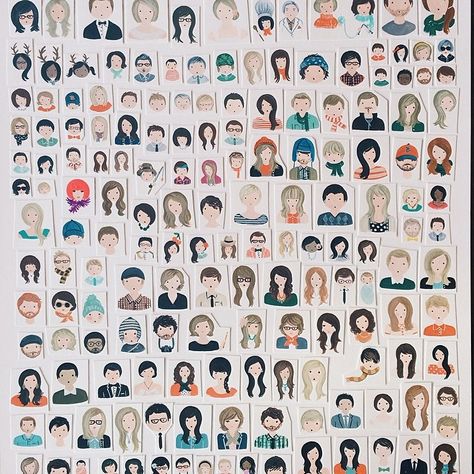 Just a handful of the over 1,000 custom hand-painted portraits from Rifle Paper Co. over last 5 years. Can you spot Nathan & I, the fisherman, a famous actress, the girl with the cherry on her head?? So many characters! #riflepaperco Realistic Eyes, Anna Bond, Sweet Drawings, Pretty Letters, Mixed Media Illustration, Paper People, Family Illustration, Diy Watercolor, Love Illustration