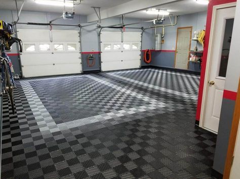 What an awesome garage floor tile project! #AwesomeGarages #GarageObsessed Garage Decorating Ideas, Garage Decorating, Garage Tiles, Garage Floor Tile, Garage Transformation, Garage Boden, Garage Tile, Garage Floor Paint, Garage Floors