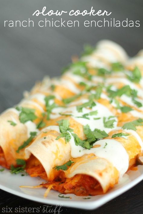 Ranch Enchiladas, Slow Cooker Ranch Chicken, Ranch Chicken Enchiladas, Easy Mexican Dishes, Chicken Enchiladas Recipe, Delicious Chicken Breast Recipes, Honey Lime Chicken, Chicken Ranch, Six Sisters Stuff