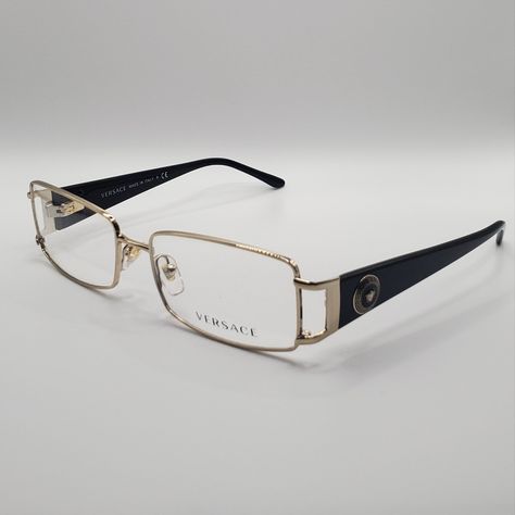 Unique Glasses Frames, Y2k Glasses, Glasses For Face Shape, Black Gold Sunglasses, Versace Glasses, Versace Eyeglasses, Eyeglass Frames For Men, Versace Gold, Face Jewellery