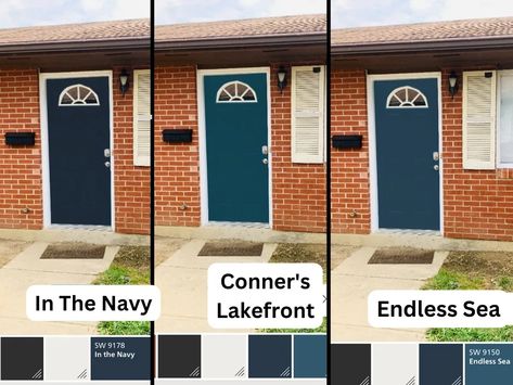 Navy Blue Front Door Red Brick House, Front Door Colors For Orange Brick House, Blue Door With Red Brick, Navy Front Door Brick House, Front Door Colors With Tan House Brick, Door Colors For Brick House, Blue Front Door Brick House, Red Brick House Front Door Colors, Brown Brick House Exterior