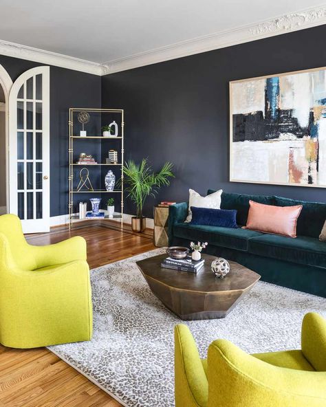 Dark Blue Paint Colors For Living Room, Deep Blue Living Room Walls, Deep Blue Paint Colors, Living Room Lots Of Windows, Best Dark Blue Paint Colors, Living Room Design Dark, Dark Blue Paint Color, Van Deusen Blue, Blue Walls Living Room