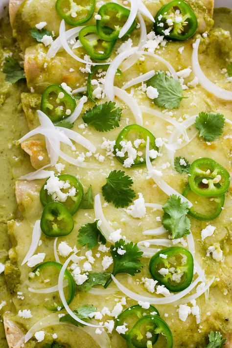 Green Salsa Enchiladas, Chicken Enchiladas Suiza, Authentic Enchiladas, Enchiladas Suizas Recipe, Creamy Green Sauce, Green Enchilada Recipe, Enchiladas Verdes Recipe, Salsa Verde Chicken Enchiladas, How To Make Enchiladas