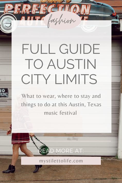 Looking for a complete guide to Austin City Limits including what to wear, where to stay and what to eat? My Stiletto Life rounds up chic music festival outfit ideas, the lineup for the festival and more. Follow for more casual chic outfits, travel guides and hotel recommendations. Texas Festival Outfit, Austin Trip Outfits, Austin Music Festival Outfit, What To Wear To Music Festival, Acl Outfit Ideas, Austin Style Fashion, Austin City Limits Festival Outfits, Austin Texas Outfits Summer, Austin Tx Outfits