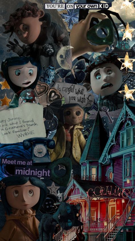 🔑🎪🌙🕸️ #coraline #coralinejones #aesthetic #wallpaper #wybie #tumblr #animation Wybie Wallpaper, Loner Wallpapers, Lenny Powerless Fanart, Coraline House Aesthetic, Caroline Wallpaper, Wybie Aesthetic, Characters From Movies, Coraline And Wybie Wallpaper, Wallpaper Iphone Collage