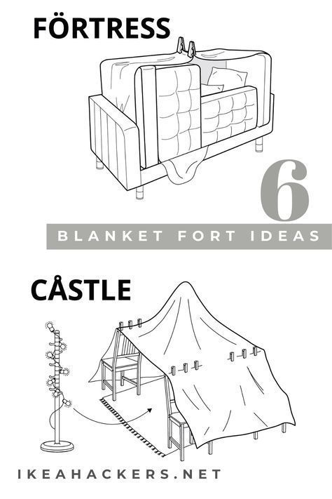 IKEA shows us 6 creative ways to build a blanket fort. Parent and child can turn everyday objects into exciting settings for new adventures. Diy Blanket Fort, Indoor Forts, Diy Fort, Sleepover List, Inkscape Tutorials, Kids Forts, Blanket Fort, Build A Fort, Sleepover Games