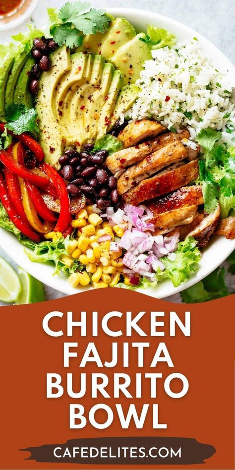 Chicken Fajita Burrito, Chicken Cilantro Lime, Fajita Burrito, Chicken Cilantro, Rice Avocado, Chicken Fajita Bowl, Fajita Chicken, Southwest Recipes, Grilled Chicken Marinade