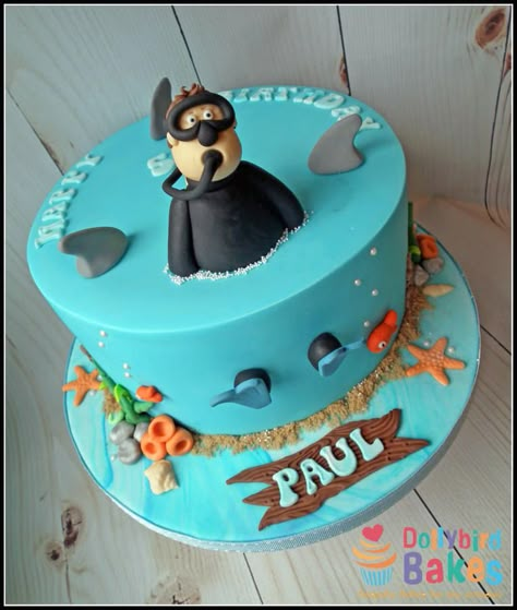 Scuba themed cake - Cake by Dollybird Bakes #scuba #diver #cake Scuba Cake Ideas, Scuba Diver Cake, Diver Cake, Scuba Cake, Swimming Cake, Ocean Cakes, Dad Birthday Cakes, Shark Cake, Sea Cakes