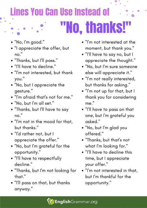 Lines You Can Use Instead of "No, thanks!" Grammar Mistakes Funny, Have Has Had Grammar Rules, Funny Grammar Mistakes, Too Enough Grammar, Common Grammar Mistakes, Daily Exercises, Study English Language, Speech Language Activities, Essay Writing Skills