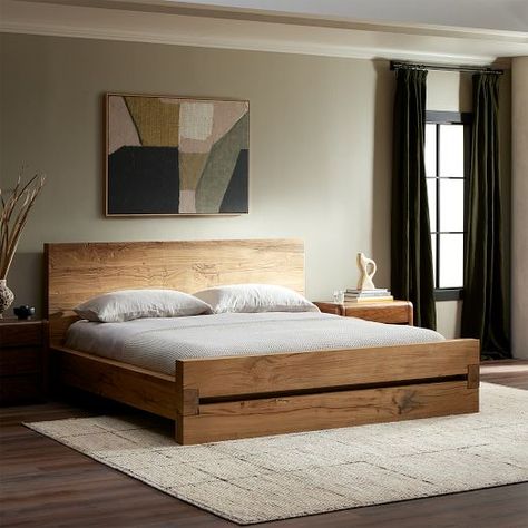 Perlman Reclaimed Wood Bed | West Elm Wooden Bed Frame Platform, Bed Made Of Wood, Minimalist Bed King, Best Wooden Bed Design, 6 By 6 Bed Designs, Bed Coat Design, Wooden Bed Frame Bedroom Ideas, Cots Designs Bedrooms Beds, Modern Bed Frame Design