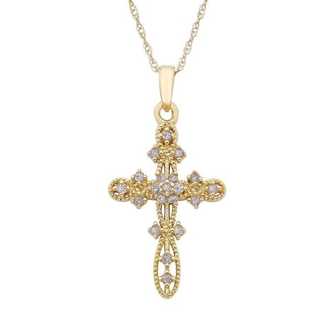 Find your perfect style with this 10k gold 1/10 carat T.W. diamond cross pendant necklace. Click on this JEWELRY & WATCHES GUIDE to learn about fit, styles, materials and more! Find your perfect style with this 10k gold 1/10 carat T.W. diamond cross pendant necklace. Click on this JEWELRY & WATCHES GUIDE to learn about fit, styles, materials and more! FEATURES Chain length: 18 in. Chain type: rope Clasp: spring-ring Nickel free Metal: 10k gold Finish: polished Packaging: boxedDIAMOND DETAILS Tot Cross Accessories, Diamond Cross Necklace Gold, Orthodox Wedding, Gold Cross Necklace, Jewelry Accessories Ideas, Gold Cross Pendant, Diamond Cross Pendants, Greek Orthodox, Diamond Cross