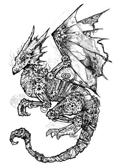 Dragon Black And White, Clockwork Dragon, Steampunk Coloring Pages, Magic Coloring Pages, Clockwork Creepypasta, Steampunk Coloring Book, Pinterest Tattoos, Faerie Costume, Steampunk Coloring