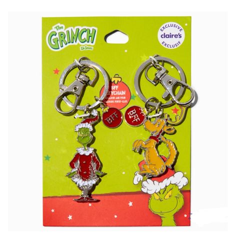 The Grinch And His Dog, Max, Are Always There For Each Other, Just Like You And Your Bff! This Keychain Set Is Perfect For Sharing With A Friend, Or Keep Them Both And Hang Them From Your Backpack As Fun Bag Charms During The Holidays. They Both Feature Bright Enameled Accents, And Each Has A Clip And Keyring Attached. Keychains By Dr. Seuss Claire's Exclusive Pack Size: 2 Material: Metal Style Number: 01405 Grinch Stuff, Grinch Who Stole Christmas, Claire's Accessories, Grinch Party, Grinch Stole Christmas, Bag Charms, Keychain Set, Grinch Christmas, The Grinch