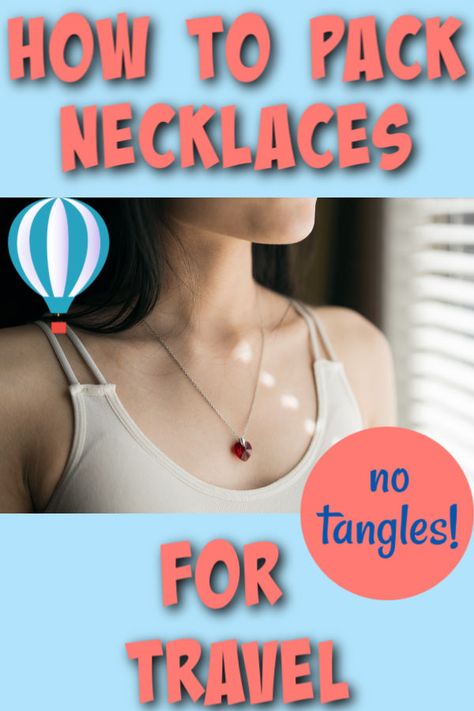 how to pack necklaces for travel. Learn the secret to packing necklaces so that they don't tangle or take up too much space #necklaces #travel #packing #packingtips #jewelry #packjewelry #traveltips #airplanetips #travelhacks #packinghacks Necklace Organizer Travel, Traveling With Necklaces, Travel Necklace Organizer Diy, Travel With Jewelry Packing Tips, Jewelry Packing Ideas Travel Hacks, Packing Necklaces For Moving, Travel Necklace Organizer, How To Travel With Necklaces, Necklace Packing Ideas