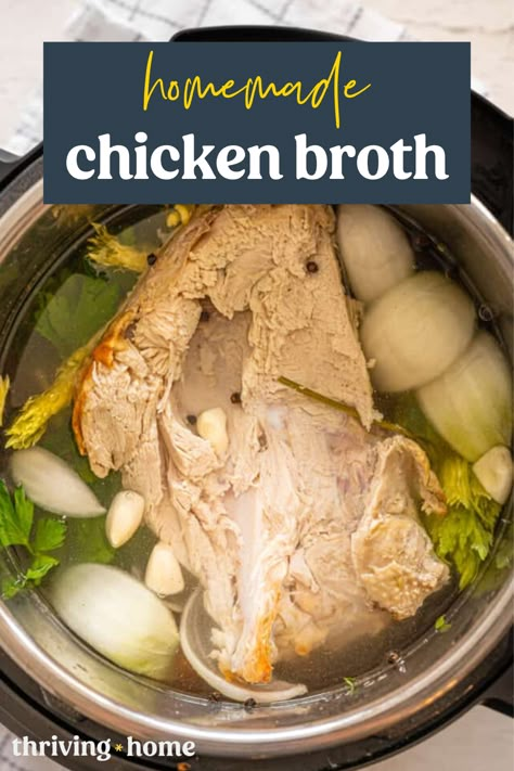 Use a leftover chicken carcass, veggies, fresh herbs, and seasonings to make this simple chicken broth recipe on the stovetop or in the slow cooker or Instant Pot. Pressure Cooker Chicken Broth, How To Make Broth From A Rotisserie Chicken, Broth From Rotisserie Chicken, Instant Pot Broth, Homemade Chicken Broth From Rotisserie, Chicken Broth Instant Pot, Instant Pot Chicken Carcass Soup, Instant Pot Chicken Broth, Making Chicken Broth