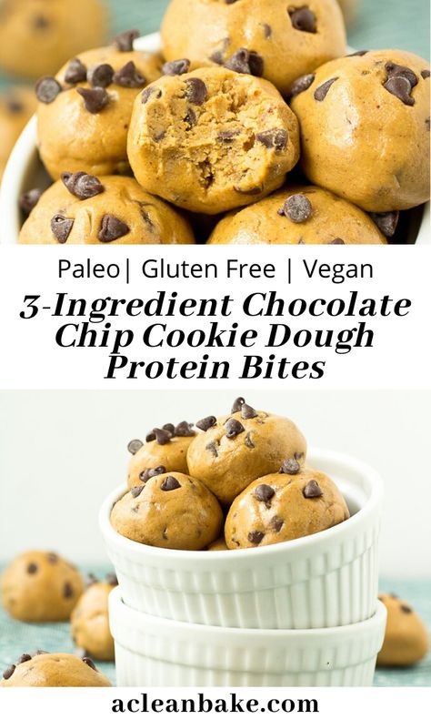 Easy Chocolate Chip Cookie Dough, Protein Bites Recipe, Protein Chocolate Chip Cookies, Easy Chocolate Chip Cookie, Chocolate Chip Cookie Dough Bites, Cookie Dough Protein, Protein Cookie Dough, Healthy Cookie Dough, Gluten Free Chocolate Chip Cookies