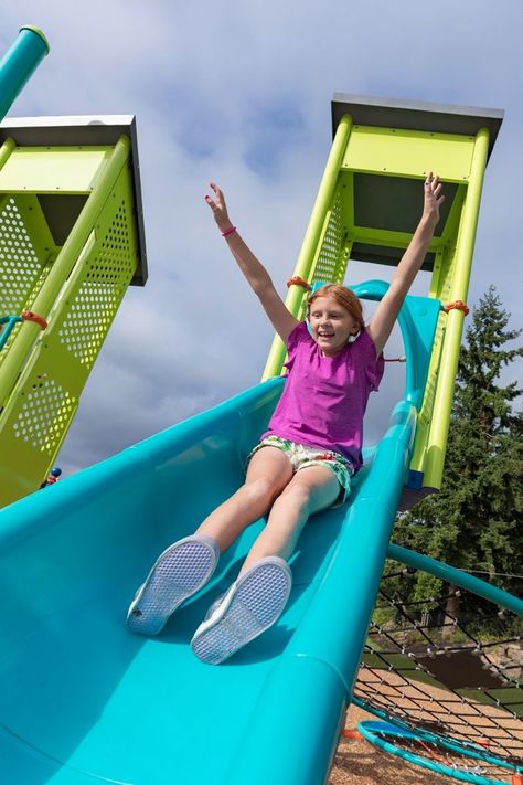 What fun is a playground without a slide?! We offer a wide variety of slides to bring fun, social play, sensory experiences, and more to your play space. #TheWorldNeedsPlay #PlaygroundSlide #CommunityPark #SchoolPlayground Playground Photoshoot Kids, Non-slip Synthetic Slides For Outdoor Activities, Slide Playground, Breathable Slip-on Slides For Outdoor Activities, Playground Slides, Playground Pictures, Slide Illustration Playground, Playground Slide, Commercial Playground Equipment